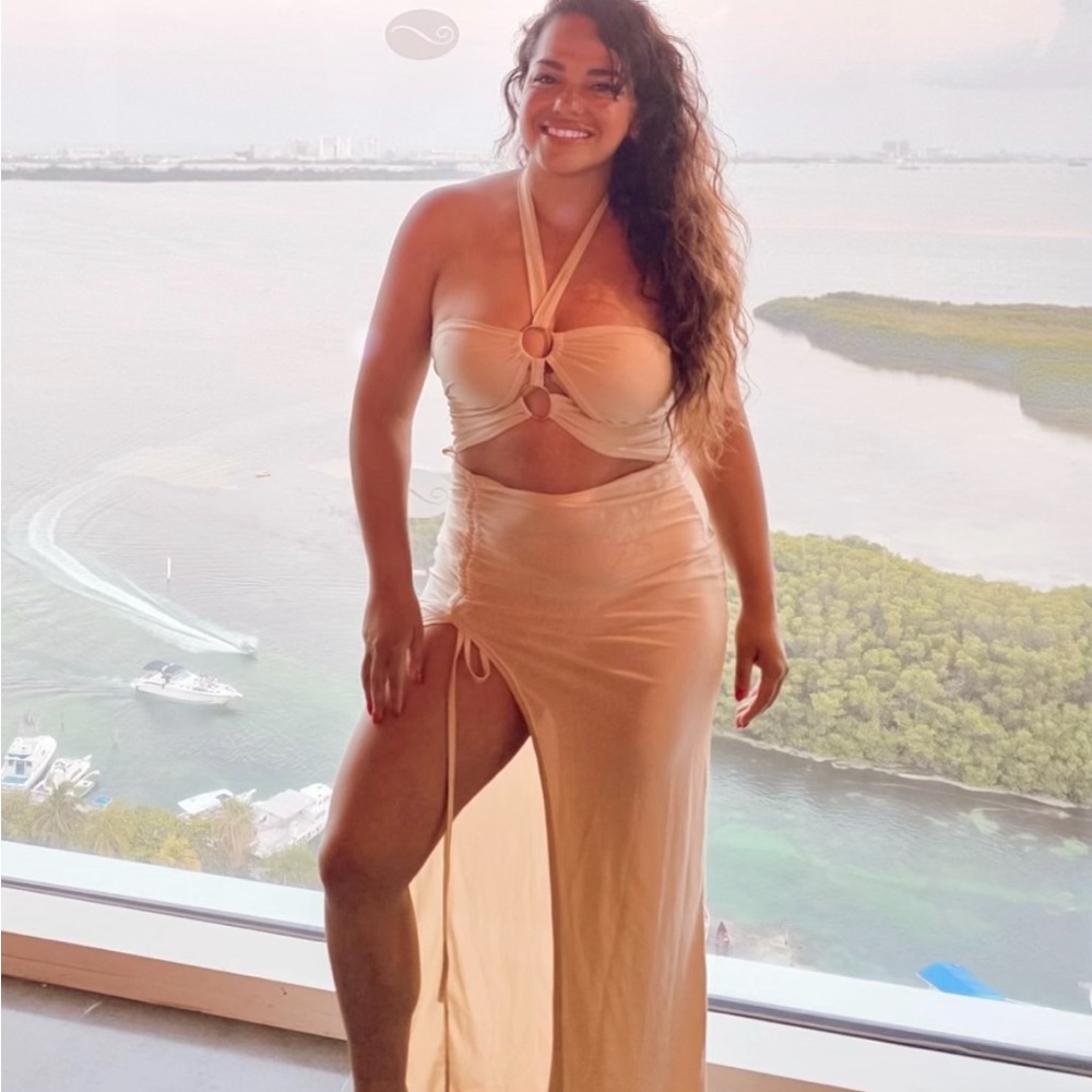 SHEIN Tan Halter Cutout Maxi Dress